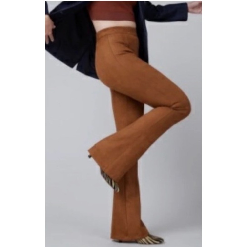 Spanx Faux Suede Flare Pants Brown Wide Leg Bell Bottom Boho Western Medium